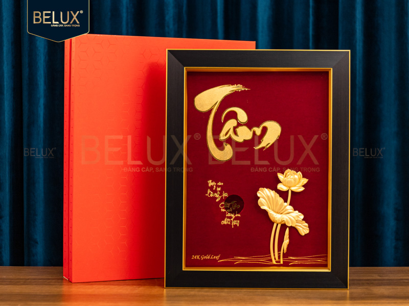 Tranh Chữ Tâm Dát Vàng 24k - 39x30cm